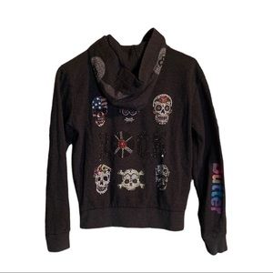 KIDS Butter zipped gray hoodie rock n roll themed w headphone embellishment